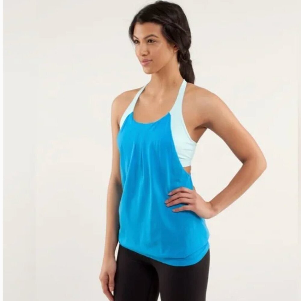 Lululemon Aqua Blue Aquamarine Athletic Bra Loose Fit Layered Tank Top Size 4